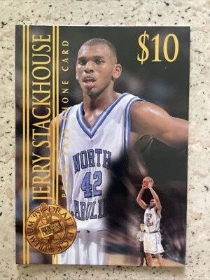 Tarjeta telefónica Jerry Stackhouse Press Pass de baloncesto 1995 selección del draft de $10 (#7/8) Foto 1 de 2