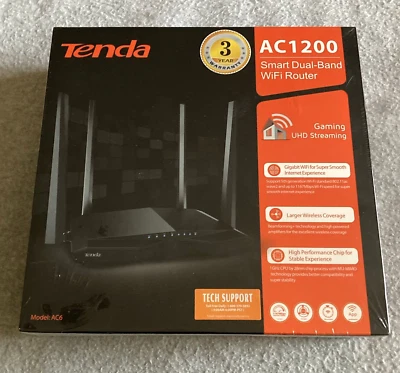 NEW Tenda AC6 AC1200 Smart Dual Band 867 Mbps 3 Port Wireless Router - Image 1 of 4