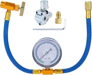 R134A AC Recharge Hose with Gauge and BPV31 Bullet Piercing Tap Valve Kit, 1/4" - Picture 1 of 12