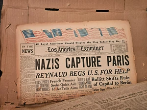 8 Los Angeles Examiner papers June 9-16 1940 Fragile but all here Huge week - Picture 1 of 9