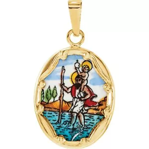14K Gelbgold St. Christophorus handbemalt Porzellan Medaille Anhänger 0,36gm - Bild 1 von 3