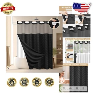 Elegant Tufted Chevron Shower Curtain Set with Mesh Top - Washable & Functional - Picture 1 of 8