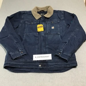 NWT Carhartt Denim Sherpa-Lined Jacket Relaxed Fit Drop Hem Size XL Tall - Picture 1 of 14