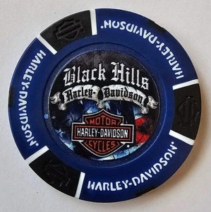BLACK HILLS HARLEY Rapid City SD Full Color Blue/Black Mt. Rushmore Poker Chip - Picture 1 of 2