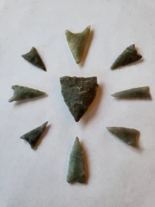 9 Perfect Jade California Gunther Triangular Arrowheads Gem Points! - Picture 1 of 7