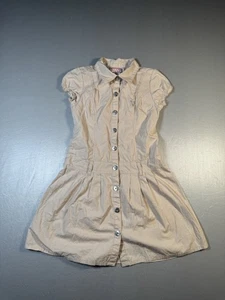Guess Dress Girls Medium 10/12 Beige Button Front Short Sleeve Collared Summer - Picture 1 of 7