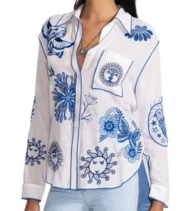 💕$328 JOHNNY WAS SZ PLUS 3X EMBROIDERED POCKET RELAXED SHIRT BLOUSE NEW - Picture 1 of 2