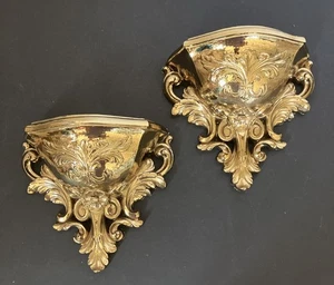 Pair Vintage Homco Style Ornate Gold Wall Shelves Shelf Space Victorian Style - Picture 1 of 10