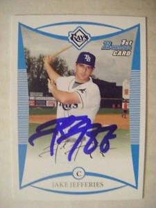 JAKE JEFFERIES signed RAYS 2008 Bowman Draft baseball card AUTO UC-DAVIS ATWATER