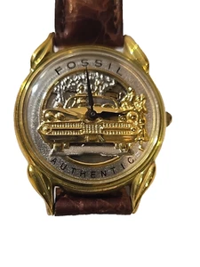 Fossil Classic Car Watch LE-9407 Gold Tone Limited Leather Band authentic - Picture 1 of 9