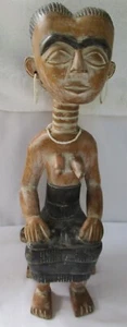 LARGE ASHANTE AFRICAN CARVED WOOD SEATED WOMAN - Picture 1 of 9