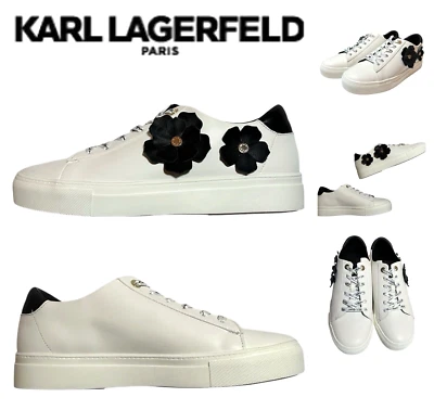 KARL LAGERFELD Paris CRETE Flor Zapato Zapatilla Mujer 10 Blanco y Negro NUEVO $150 Foto 1 de 4