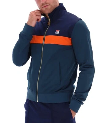 FILA Retro Zip Up Track Jacket Casual Colour Block Top Nash Teal Orange Blue - Image 1 of 4