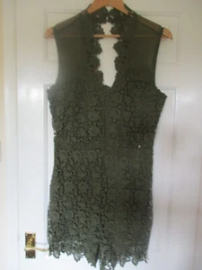 Guess - Over Lace Dark Olive Green Shorts Play Suit - Size 12/14 - Picture 1 of 12