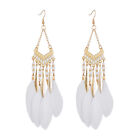 Boho Jewelry Long Tassel Beads Drop Earrings for Women Colorful Feather Eardrop
