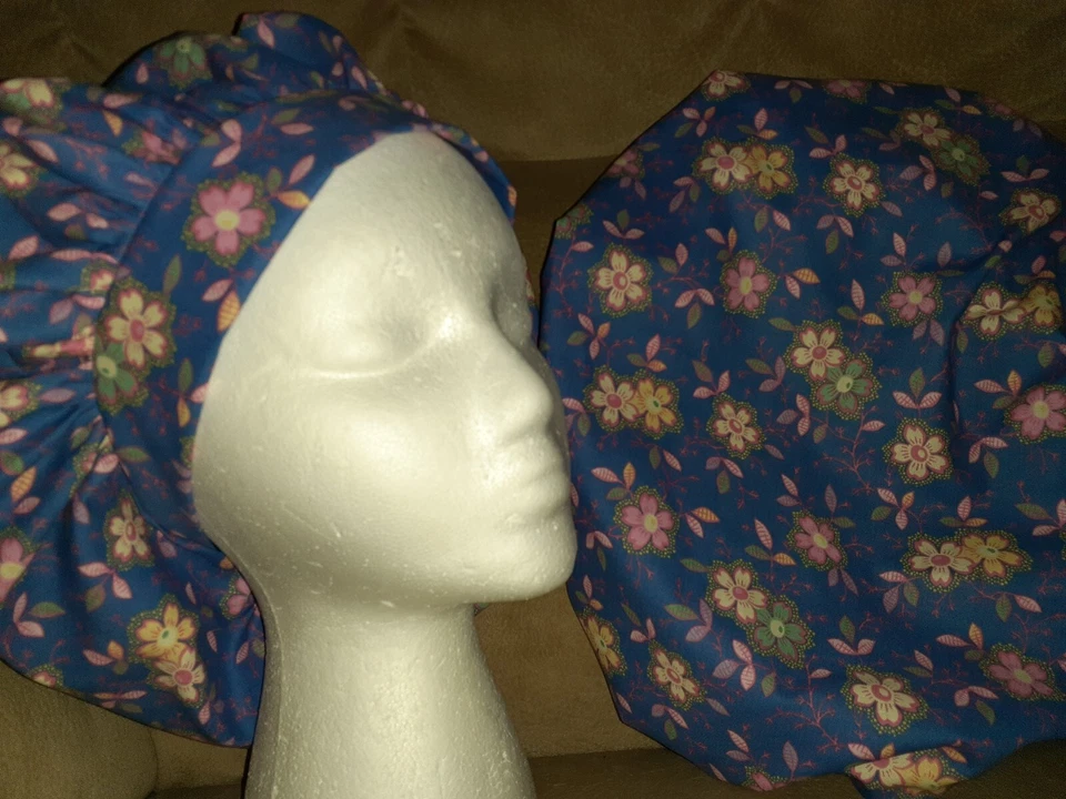 Blue w/ Flowers Medical Surgical Bouffant Scrub Hat SIZE LARGE - Image 1 of 1