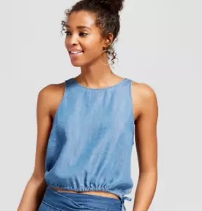 Camisa sin mangas Chambray con cordón de cordón universal para mujer talla S - Imagen 1 de 16