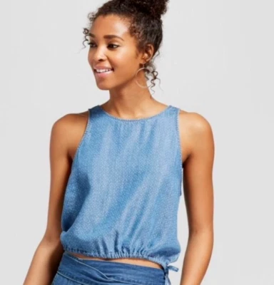 Camiseta sin mangas Universal Thread para mujer talla S con cordón cambray denim Foto 1 de 4