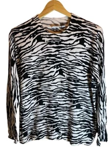 Kim Rogers Animal Print Long-Sleeve 100% Acrylic Black White Sweater  Size L - Picture 1 of 7