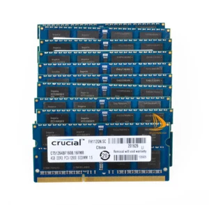 Crucial DDR3 RAM 40GB 10X 4GB PC3-12800S 1600Mhz SODIMM Unbuffered Laptop`Memory - Picture 1 of 14