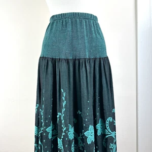 Women's Rayon Blend Skirt, Plus Size 18/20 Teal & Black Boho Beach Elastic Waist - Picture 1 of 11