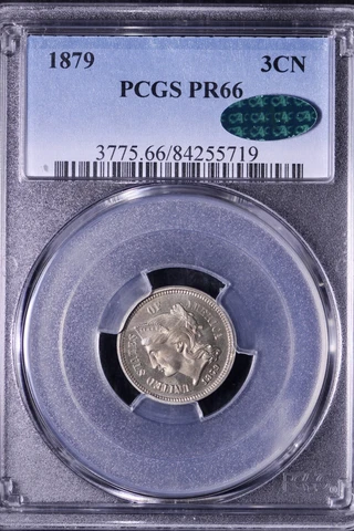 PROOF 1879 3 Cent Nickel Piece PCGS PR66 CAC Sweet Coin! FREE SHIPPING KFMN Cover