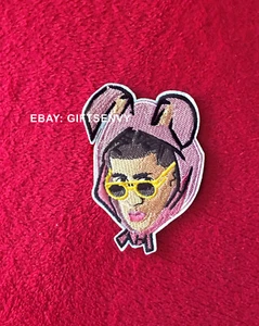 2.25x3 Iron-On Embroidered Appliqué Patch - Musician Singer Bad Bunny Ear Patch - Picture 1 of 5