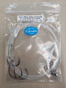 KUNDENSPEZIFISCHE HANDGEBUNDENE GESTREIFTE BASS GAMAKATSU INLINE CIRCLE HOOKS MIT 50 PFUND FÜHRER - Bild 1 von 4