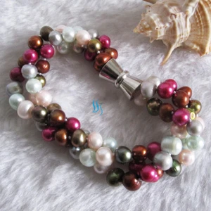 Bracciale perle acqua dolce 8" 6-8mm multicolore 3 file M15 - Foto 1 di 2