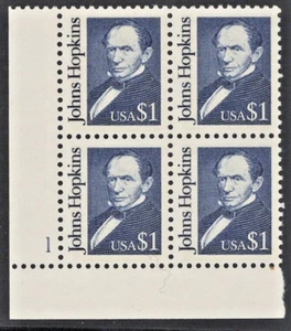 US #2194 MNH LL plate #1, block of 4, $1 Hopkins, large block tagging, dull gum - Picture 1 of 2