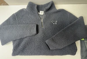 Victoria’s Secret PINK 1/4 Zip Gray Sherpa Fuzzy Pullover Jacket XS. - Picture 1 of 5