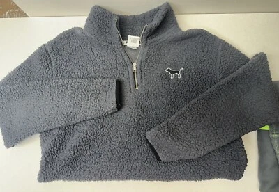 Victoria’s Secret PINK 1/4 Zip Gray Sherpa Fuzzy Pullover Jacket XS. - Image 1 of 4