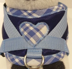 Arnés blandos arnés de pecho arnés para perro XS-M cachorros azul a cuadros corazón perros - Imagen 1 de 4