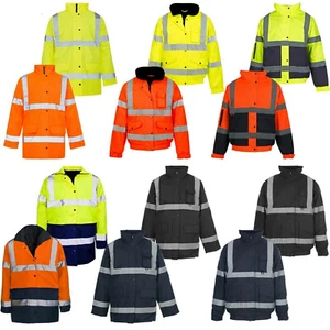 Hi Vis Jacket High Visibility Reflective Waterproof Work Wear Padded Hooded - Picture 1 of 21