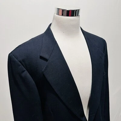 Abrigo deportivo Oscar de la Renta 44L vintage 100 % lana azul marino forrado con dos botones Foto 1 de 4