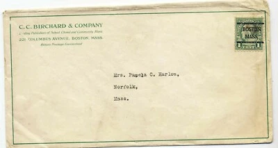 US circa 1930s Precancel Advertising Mail Cover Music Publisher Boston MA XQ - Image 1 of 3
