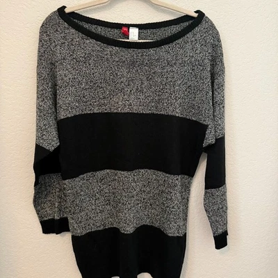 Suéter H&M Dividido para Mujer XS Negro Gris Bloque de Color Rayas Manga Larga Túnica Foto 1 de 4
