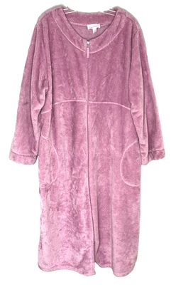 Bata de chenilla Stan Herman rosa larga con cremallera abrigo de casa bolsillo para mujer talla 1X Foto 1 de 4