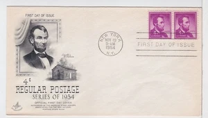 TurtlesTradingPost- Abraham Lincoln 4 Cent #1035- 1954 FDC Artcraft Cachet Pair - Picture 1 of 1