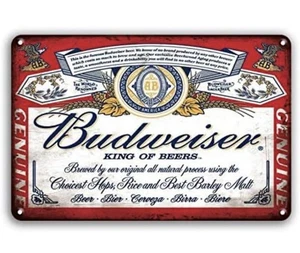 Cartel de barra de metal de hojalata estilo vintage de cerveza Budweiser hombre cueva coleccionable nuevo - Imagen 1 de 2