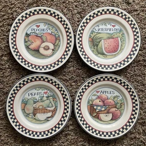 Vintage Susan Winget Plates Fruit Themed Set Of Four Certified International 90s - Picture 1 of 6