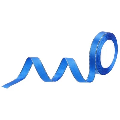 0.6" 25 Yard Wide Satin Ribbon with Gold Edges Grosgrain Ribbon Sapphire Blue - Image 1 of 4
