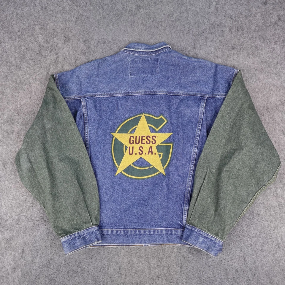 Vintage GUESS Jacket Mens XL Green Trucker Jean Georges Marciano Made in USA 90s - Imagem 1 de 4