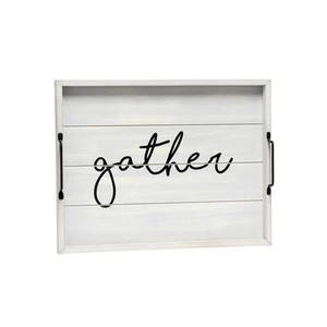 Elegant Designs Decorative Wood Serving Tray w/ Handles, 15.50" x 12", "Gather" - Picture 1 of 11