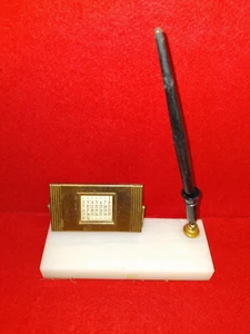 Desk Set Automatic Calendar with Pen Holder & Marble Base Vintage Bank/Office 7" - Picture 1 of 13