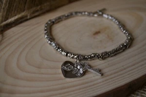 Bracciale Stile Dodo Pepite Grandi Ciondolo Cuore Love Chiave Argento 925 Donna - Foto 1 di 3