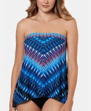 Miraclesuit Size 14 Blue Print Marrakech Underwire Tankini Swim TOP W/Straps