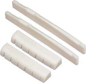 2 Sets 4Pcs 6 String Acoustic Guitar Bone Bridge Saddle and Nut Made of Real Bon - Picture 1 of 12