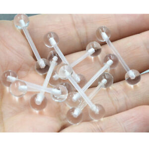 12pcs Clear Tongue Rings Retainer Bar Barbell Acrylic UV Piercing Body Jewelry