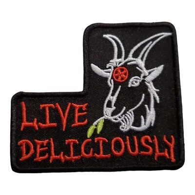 Black Phillip Live Deliciously Patch. Embroidered. Iron On. 3"x2.75" - Image 1 of 4